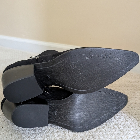 Sam Edelman Walden Ankle Boot Black Suede Block Heel Zipper Bootie - Picture 9 of 12